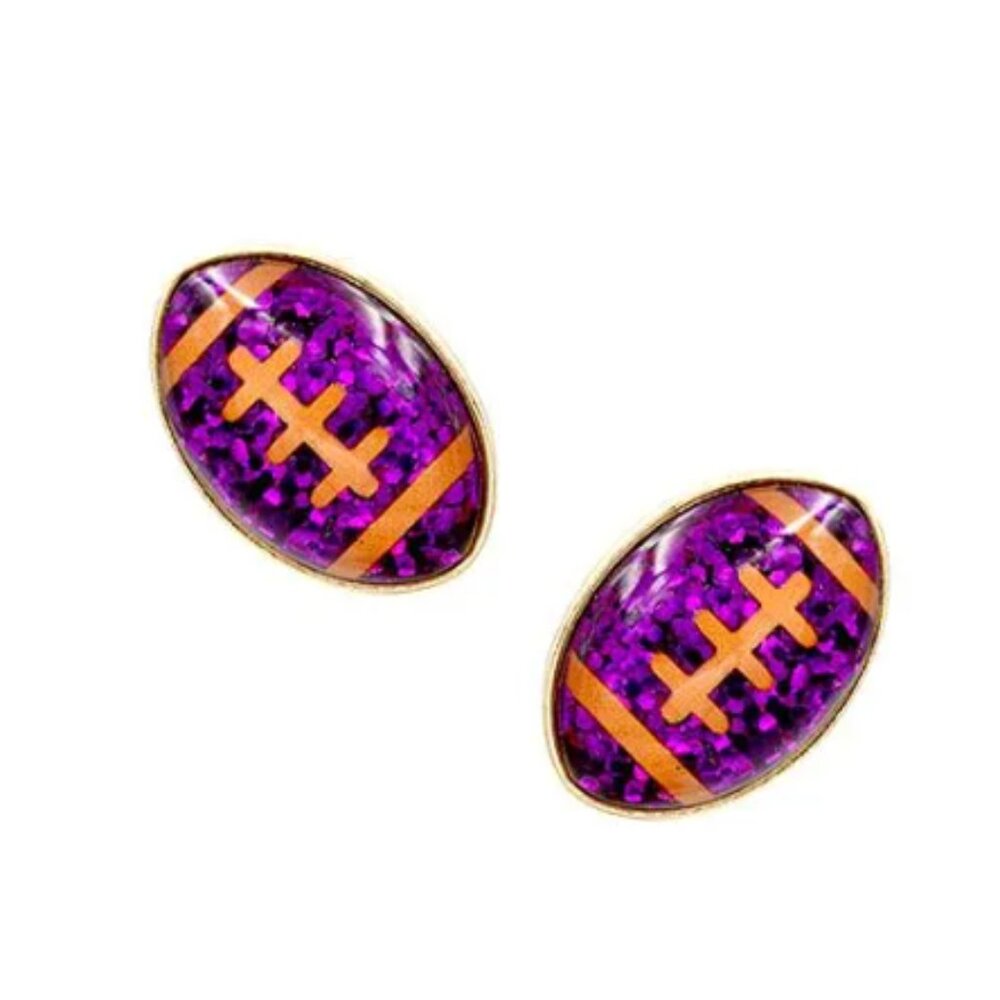 Football Glitter Stud Earrings -  Clemson Tigers